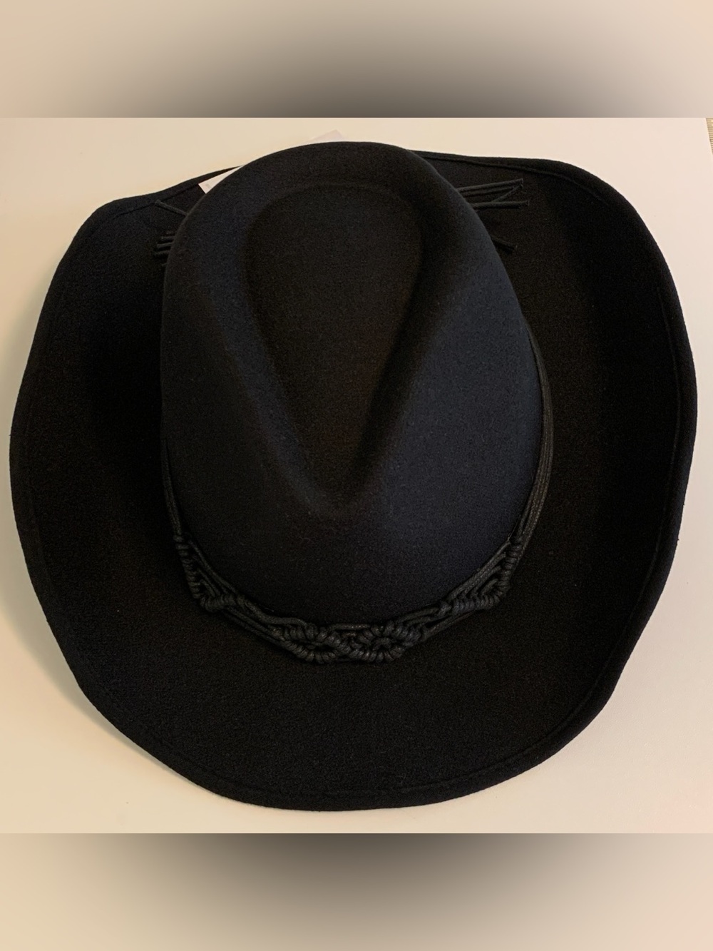 Jessica Simpson Black Fedora Cowboy Hat With Macrame Band Interior Adjuster Boho